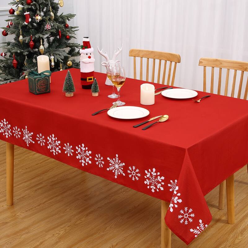 Christmas Tablecloth Snowflakes Xmas Decor for Rectangle Tables, Red