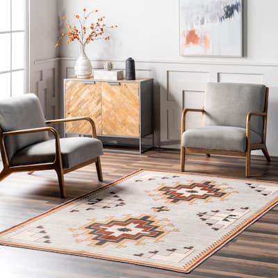 Nuloom Avya SpinClean Boho Medallion Machine Washable Area Rug