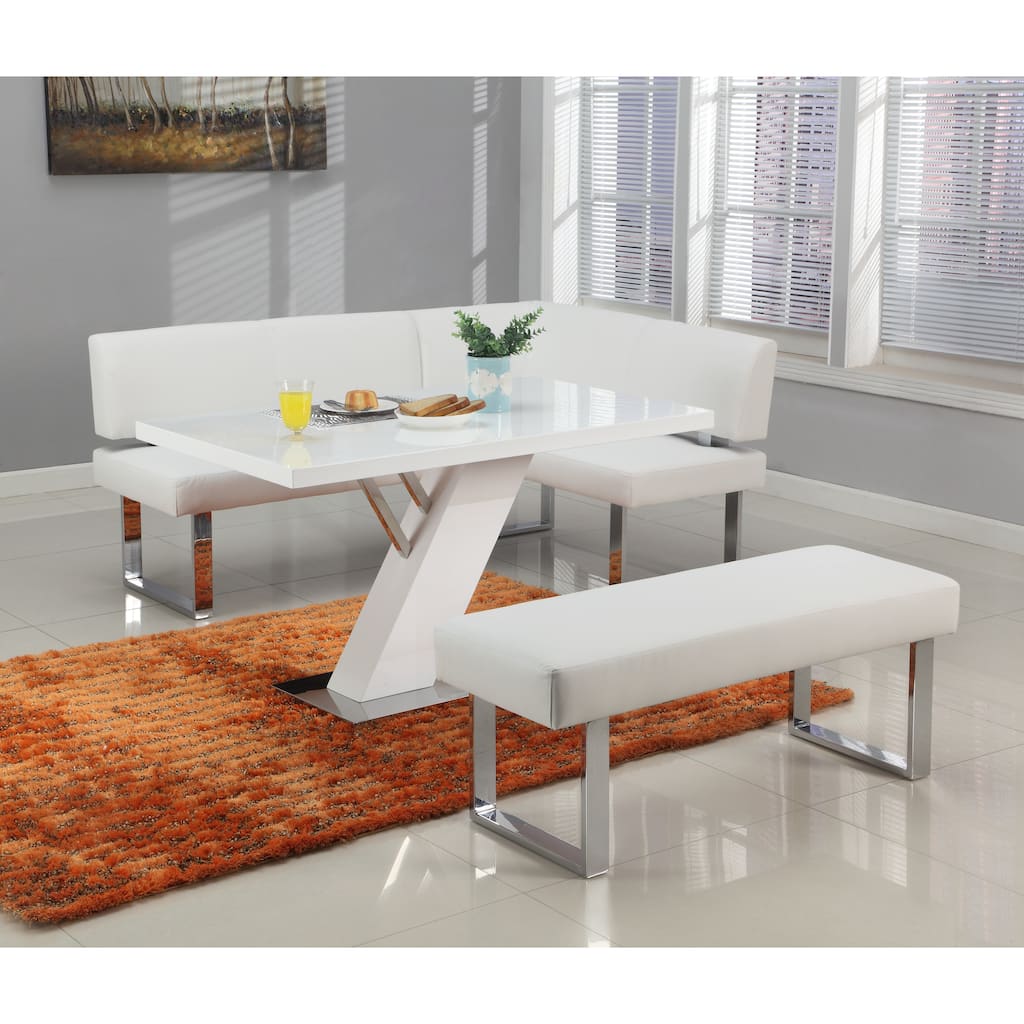Somette Lillian Gloss White Dining Set with Nook and Bench