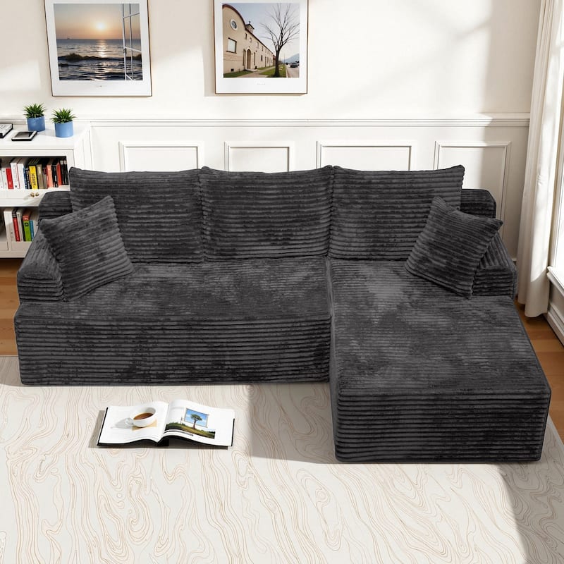 L-Shaped Corner Sectional Sofa Set with Side Chaise Lounge, Soft Foam Cushion Modular Sofa Corduroy Leisure Couch