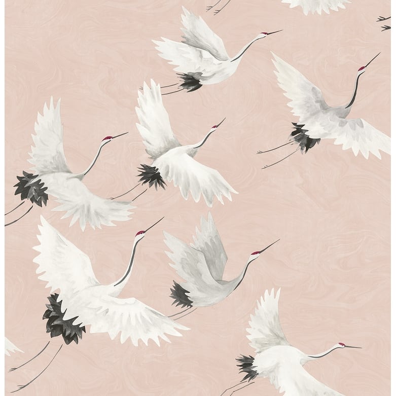 Brewster Windsong Pink Bird Wallpaper - 20.5in x 396in x 0.025in