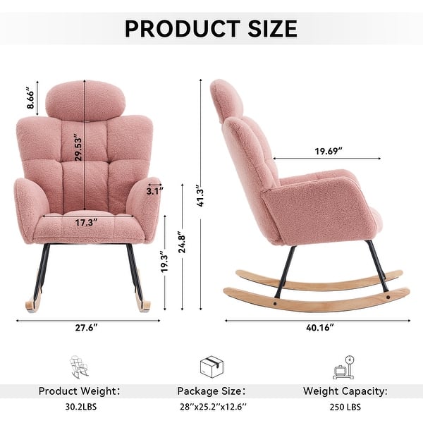 Modern Pink Teddy Upholstered Rocking Glider Chair with Pillow – Cozy Accent for Nursery or Bedroom