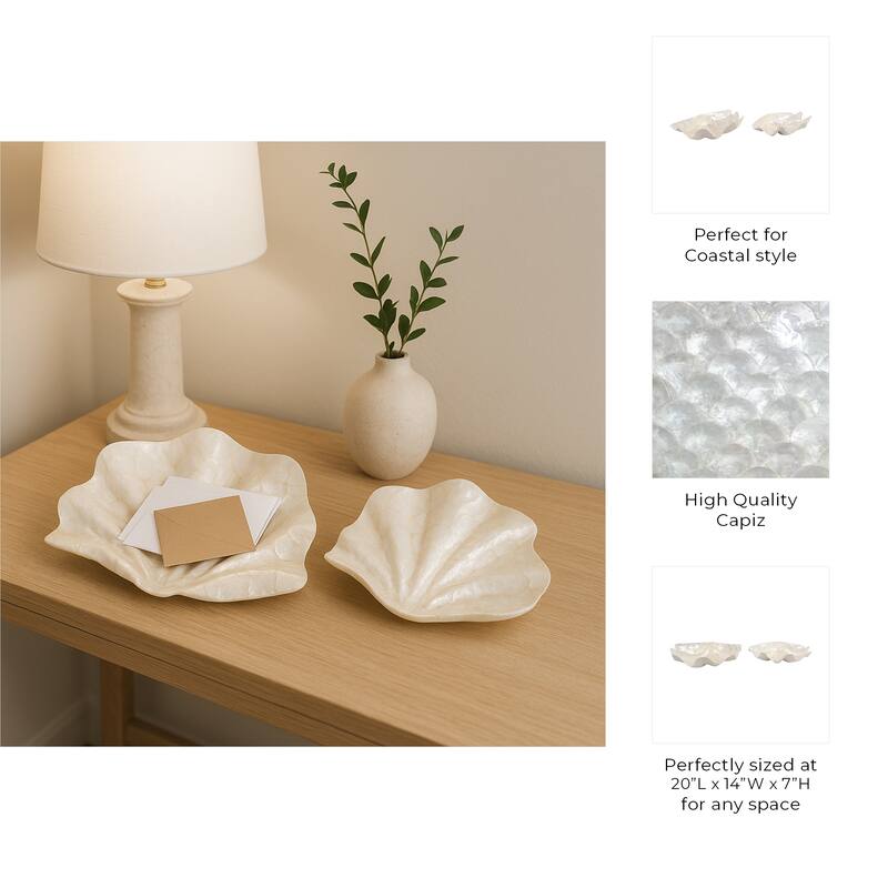 Shell-Inspired Decorative Bowl with Wavy Edge - Set of 2 - 20" Ivory - 20.0"