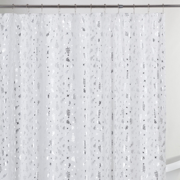 Silver & Gold CHRISTMAS Clearance SALE Fabric Shower Curtain White 