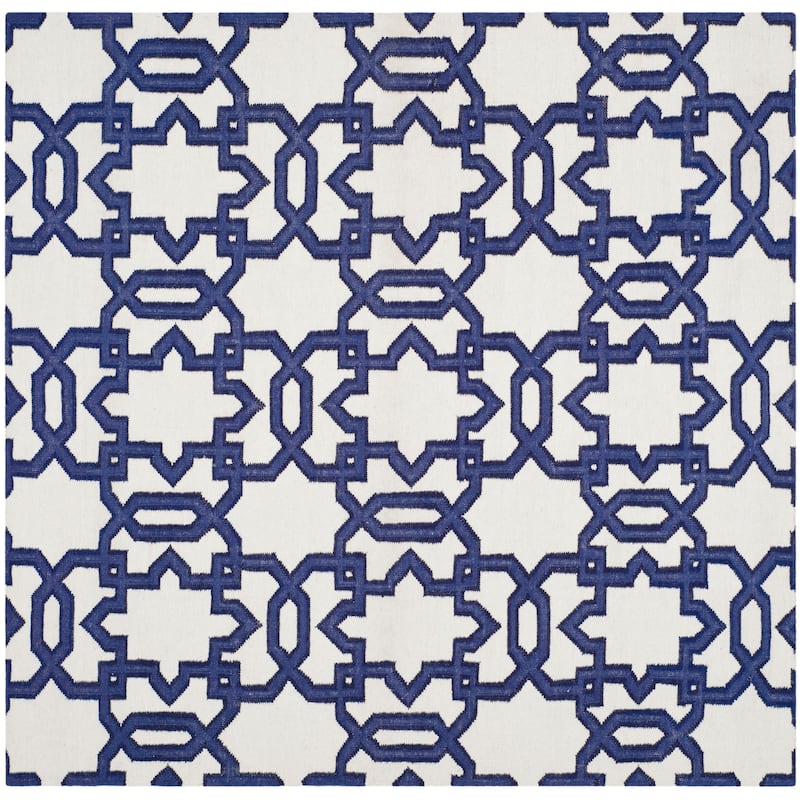 SAFAVIEH Handmade Flatweave Dhurries Hilpa Modern Moroccan Wool Rug - 6' Square - Ivory/Purple
