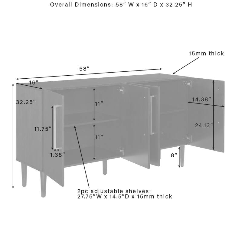 Crosley Everett Sideboard - 62"x19"x8"
