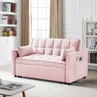 3 in 1 Convertible Sleeper Sofa Bed, Modern Velvet Loveseat Futon Sofa