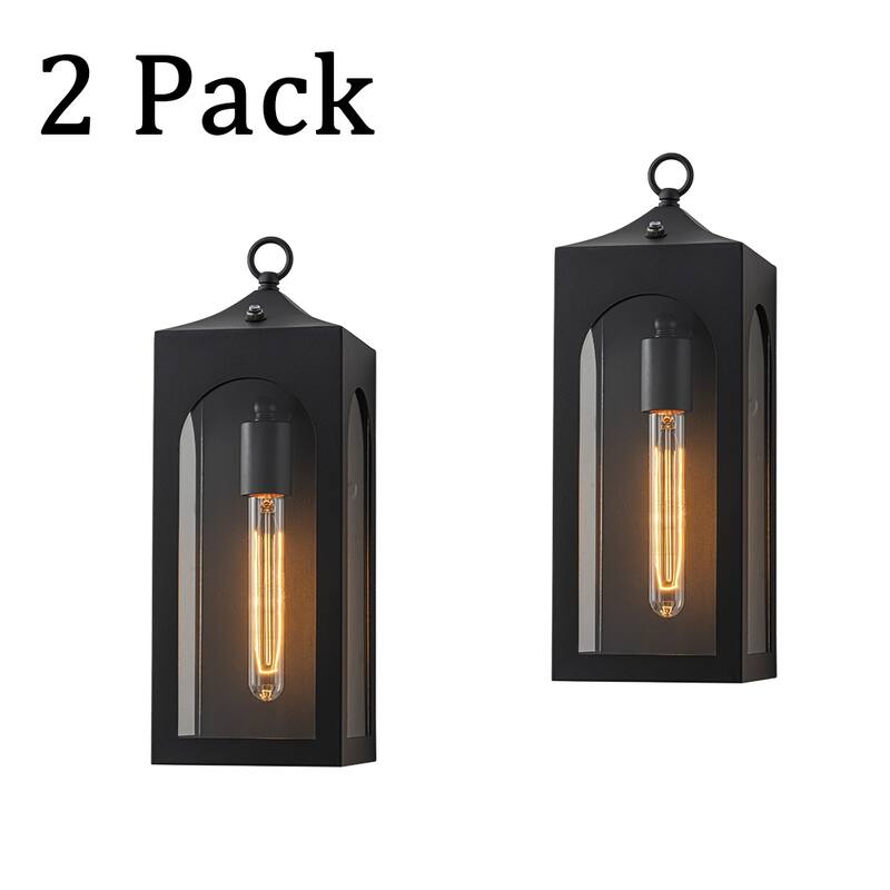 Unique/Statement Dusk to Dawn Outdoor Wall Light with Clear Glass Black Exterior Wall Sconce for Garage(2 Pack) - H16''