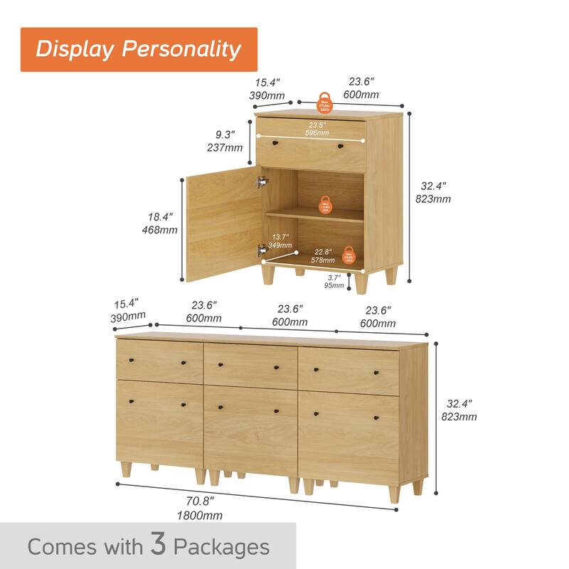 70.8" Sideboards Drawer Cabinet, 3-In-1 Kitchen Buffet Table