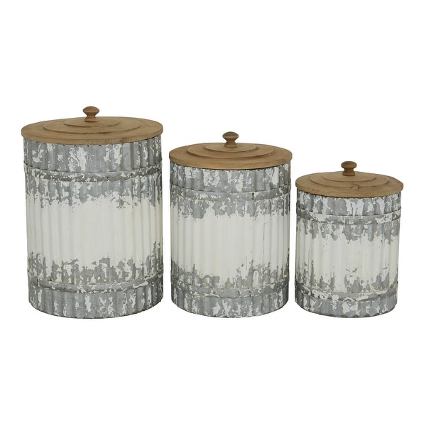 Shop Round Distressed White Galvanized Metal Textured ...