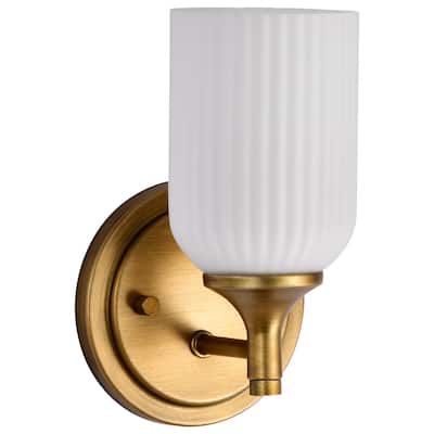 Solara 1 Light Wall Sconce Natural Brass Finish Frosted Ribbed Glass - Natural Brass