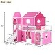 preview thumbnail 3 of 16, Twin Size Castles Bunk Bed with Slide and Tent, Pink