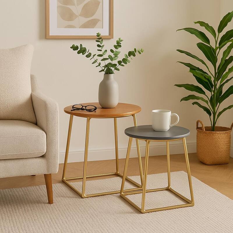 Side Table Set of 2 - Modern & Versatile Home Accent - Natural