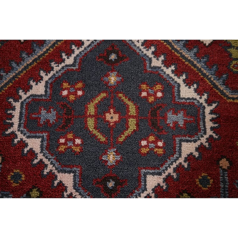 Red Geometric Kazak Oriental Runner Rug Hand-Knotted Wool Carpet - 2'7"x 8'1"