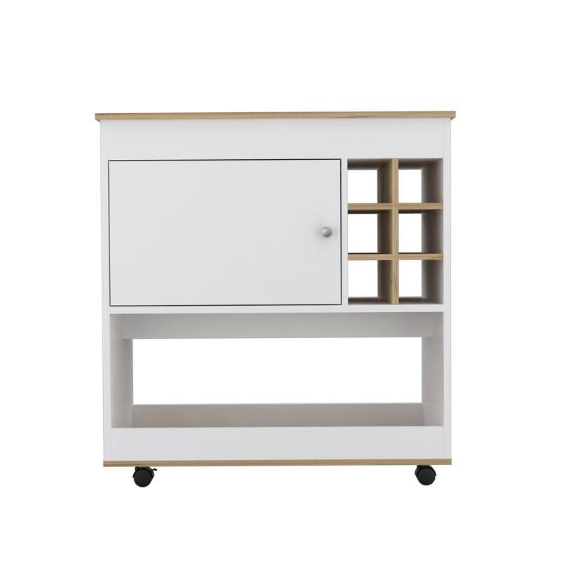 Pendleton 1-Shelf 6-Bottle Bar Cart Light Oak and White for Kitchen, Party and Living Room