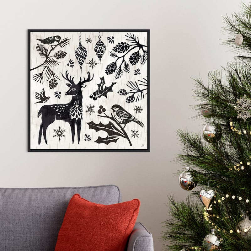 Woodcut Christmas III by Daphne Brissonnet Framed Canvas Wall Art