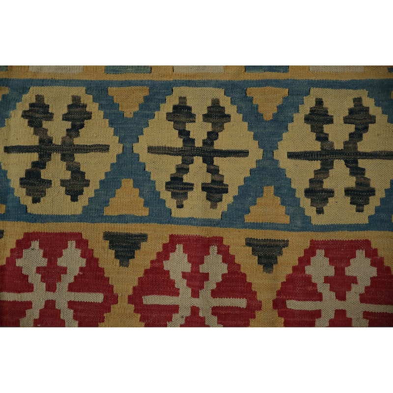 Hand Woven Oriental 100% Wool Carpet Southwestern Tribal Yellow & Gold Kilim Area Rug - 5' 9'' X 4' 2''