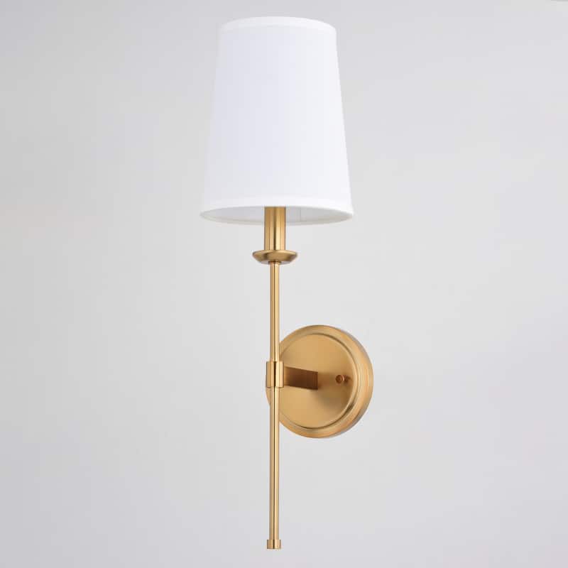Camden 1 Light Wall Sconce Fixture White Linen Fabric Shade, LED Compatible