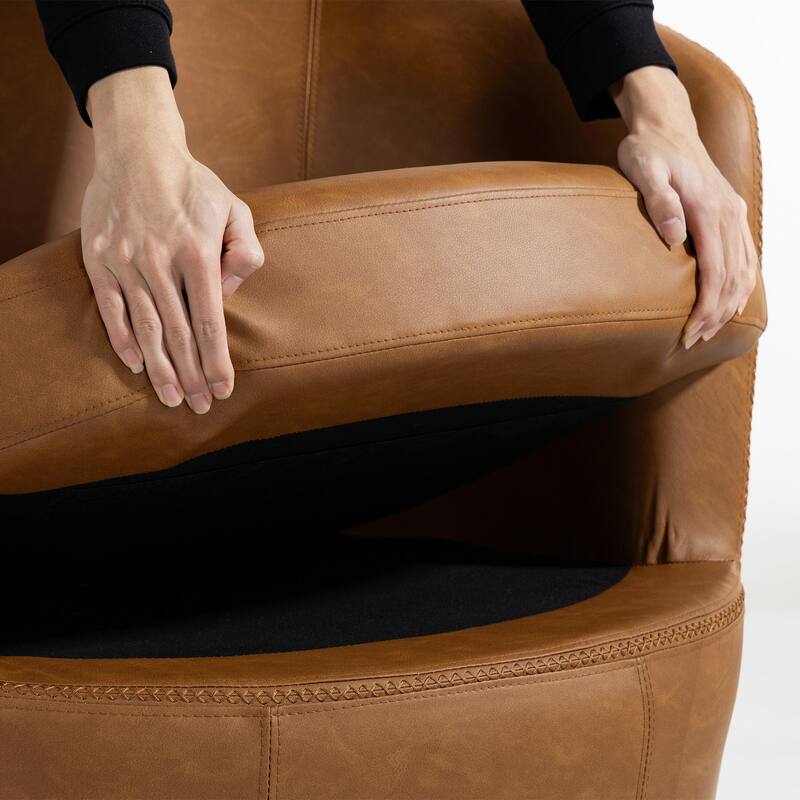 Modern Swivel Leather Accent Chair Upholstered Barrel Chair