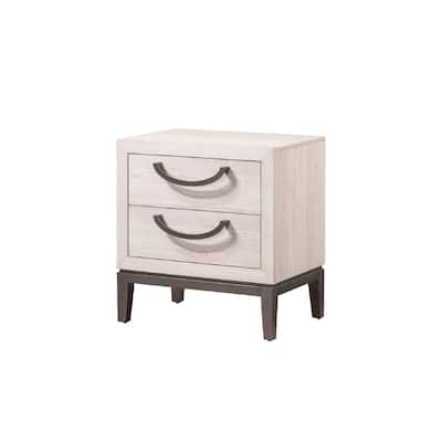 1pc Unique Design Contemporary Sleek Nightstand 2- Drawers Storage Bedroom Wooden Furniture Solid Wood