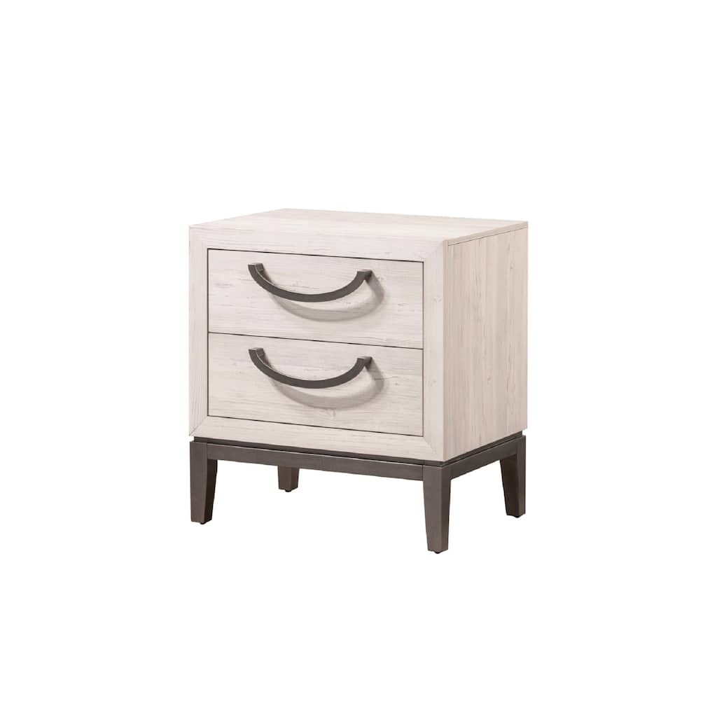 Contemporary Beige White Nightstand, Two Drawer Wooden Furniture