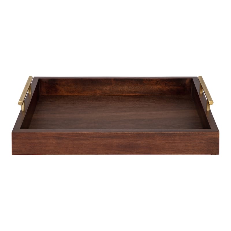 Kate and Laurel Lipton Decorative Wood Tray with Metal Handles - 16.5x12.25