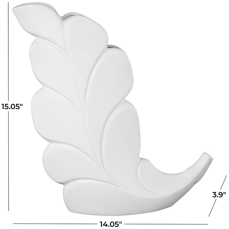 White Ceramic Slanted Leaf Decorative Vase