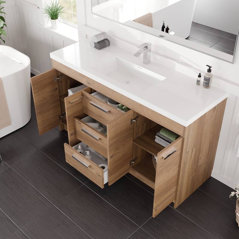 Eviva Lugano 60"W x 20"D Bathroom Vanity with White Acrylic Countertop and Integrated Sink