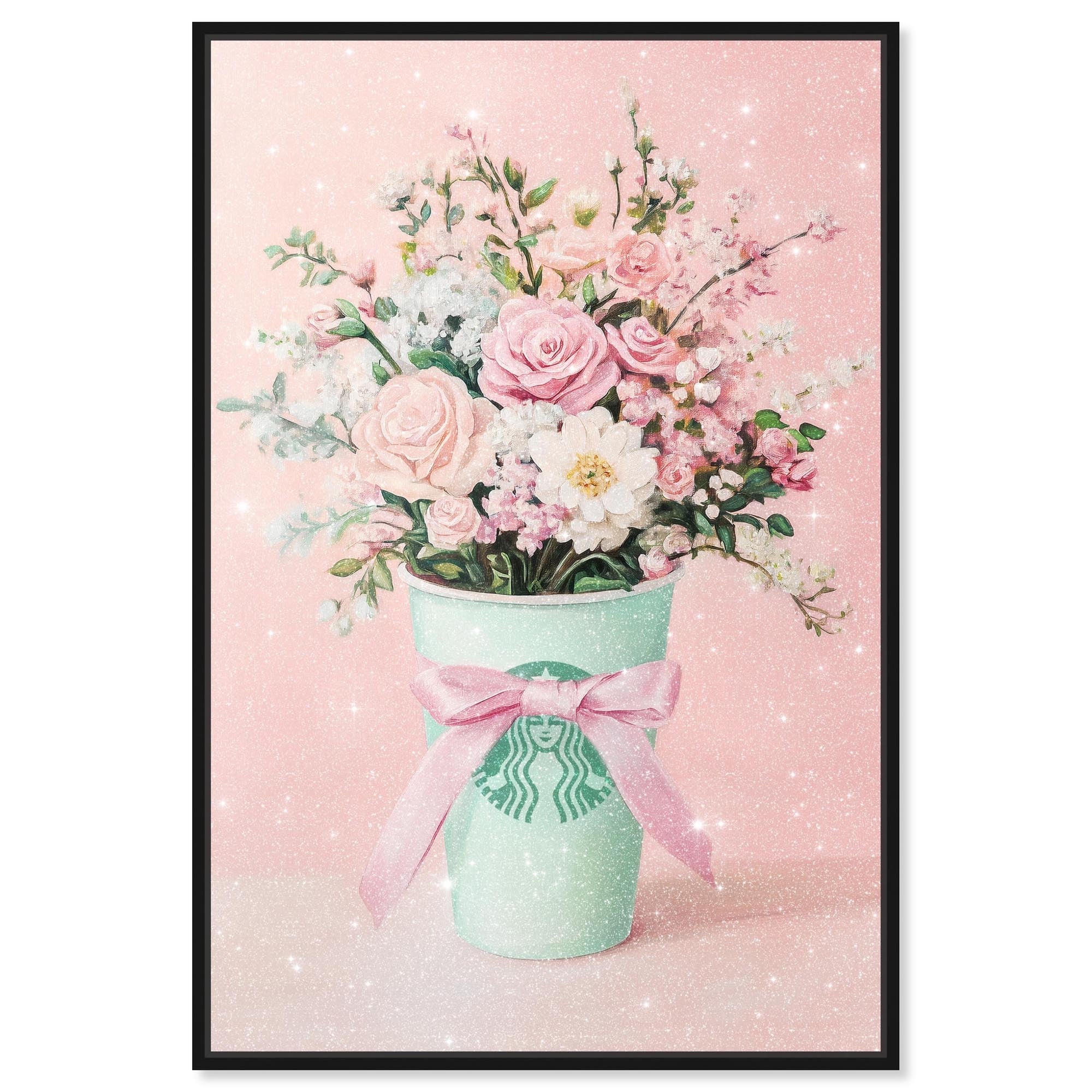 Floral Coffee Cup Glam Art Prints Framed Canvas Print by Art Remedy