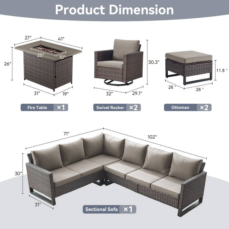 Gymojoy L-Shaped Outdoor Corner Sectional Sofa 6-seats Couch Conversation Set