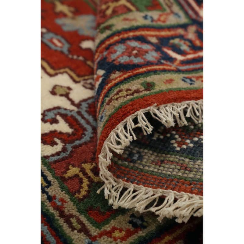 Hand Knotted Oriental 100% Wool Carpet Traditional Medallion Oranges & Rust Heriz (serapi) Area Rug - 4' 11'' X 2' 11''