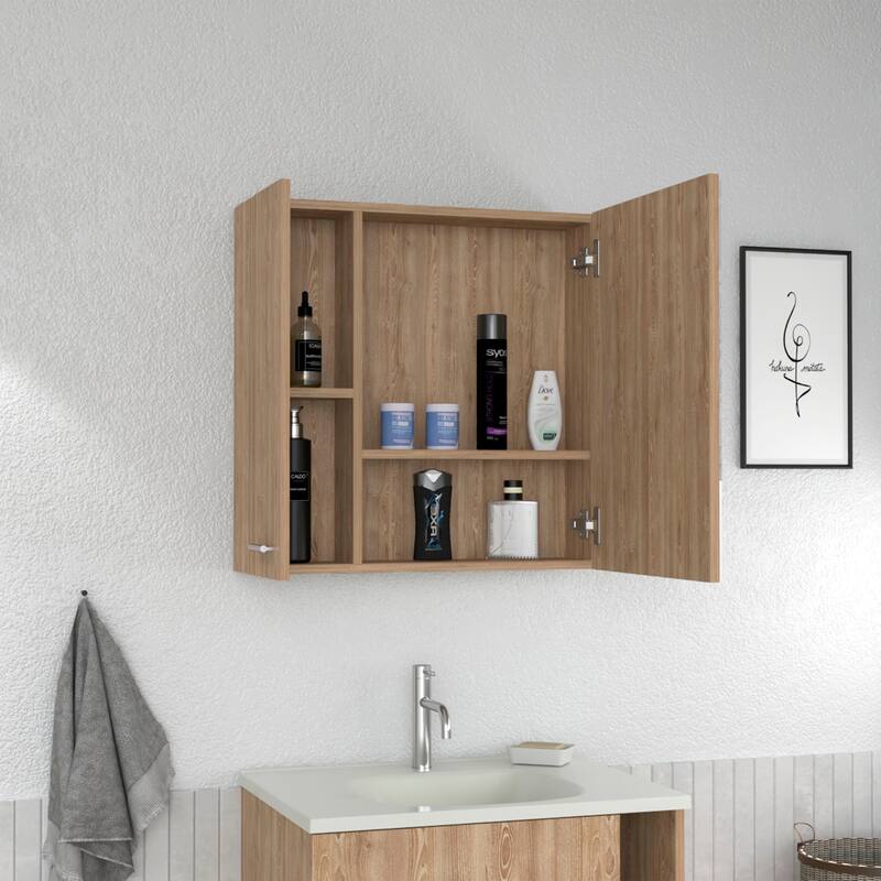 Medicine Cabinet with Four Internal Shelves and Double Doors- Space-Saving Wall-Mounted