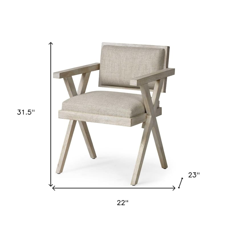 Modern Cream Upholstered Dining Armchair with Open Back and Solid Wood Legs for Dining Room - 31.5”H x 22”W x 23”D