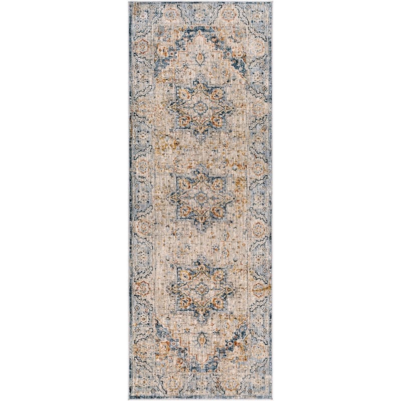 Livabliss Traditional Laila Medallion Area Rug - 2'7" x 10' - Cream/Teal