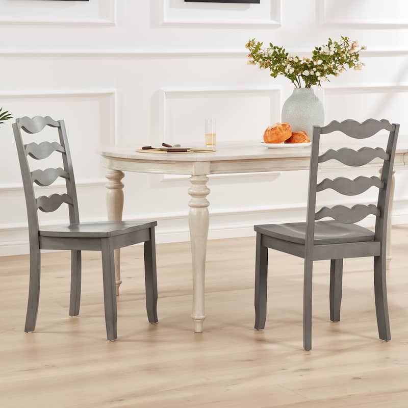 Distressed 17"W Wooden Ladder Back Dining Chairs - Set of 2 - Antique Grey
