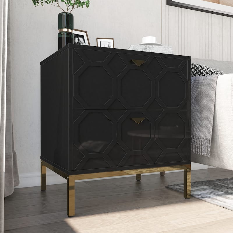 Clihome Wooden 2-Drawer Storage Nightstand