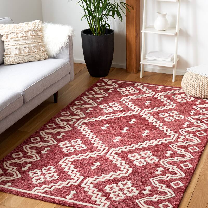 SAFAVIEH Handmade Abstract Ruveyda Modern Wool Rug - 4' x 6' - Red/Ivory