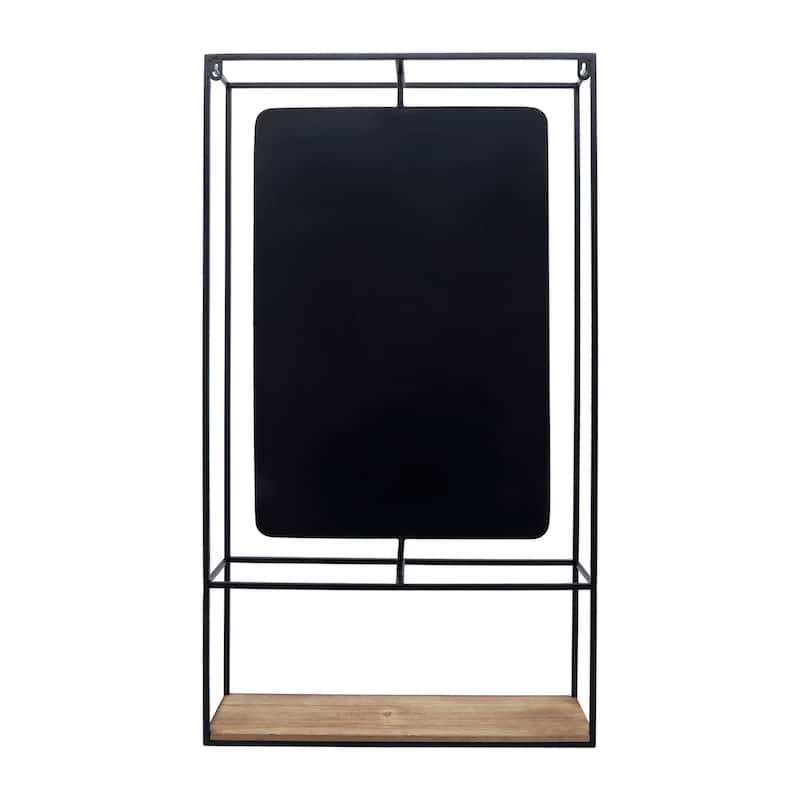 20"Lx6"Wx36"H Metal/Wood Wall Mount Shelf with Mirror, Black/Brown Finish, Ideal for Stylish Wall Storage, Organization