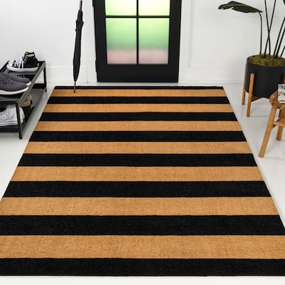 Sutton Modern Coastal Striped Coir Indoor/Outdoor Area Rug
