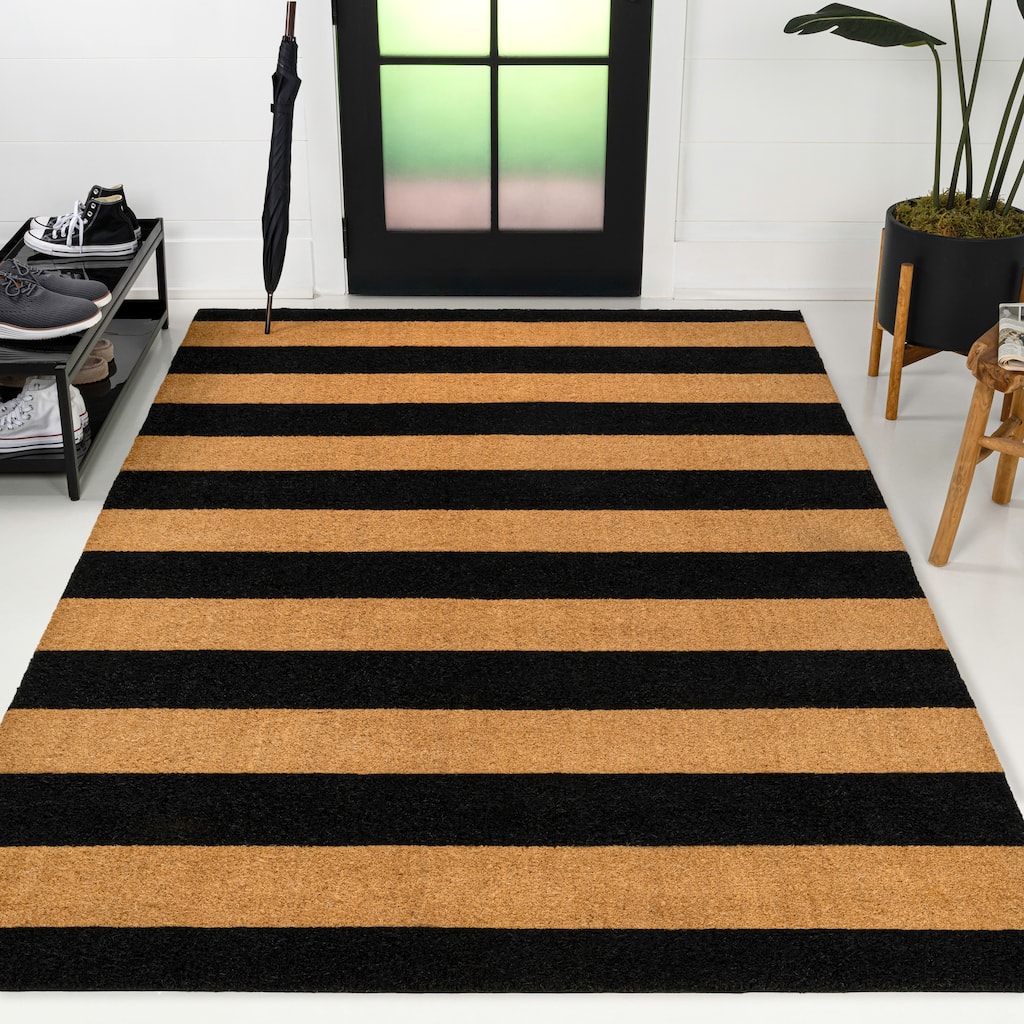 Sutton Modern Coastal Striped Coir Indoor/Outdoor Area Rug