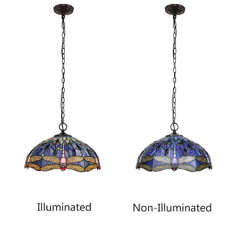 Tiffany-Style Dragonfly-Design 3-light Dark Bronze Pendant