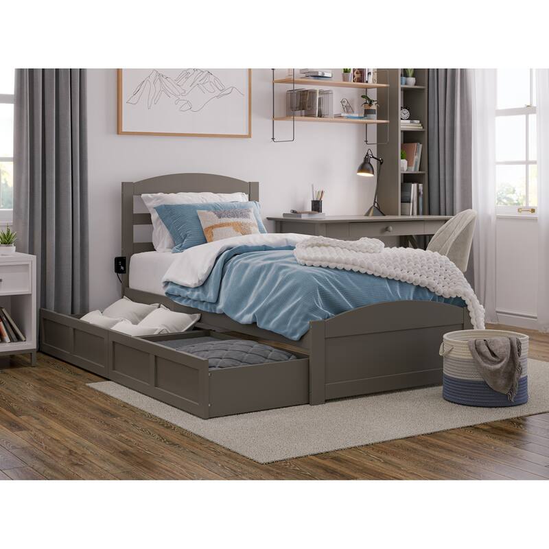 Warren Platform Bed with Footboard and 2 Storage Drawers - Grey - Twin