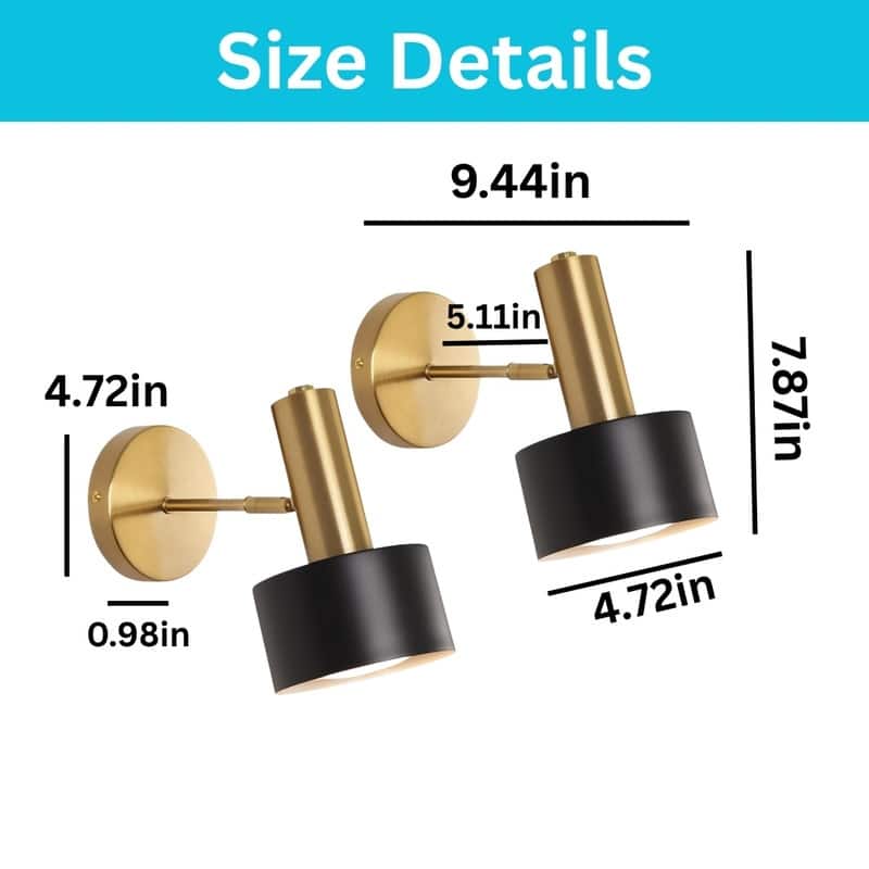 2 Pack wall sconces black and gold wall lamps metal wall light fixture - N/A