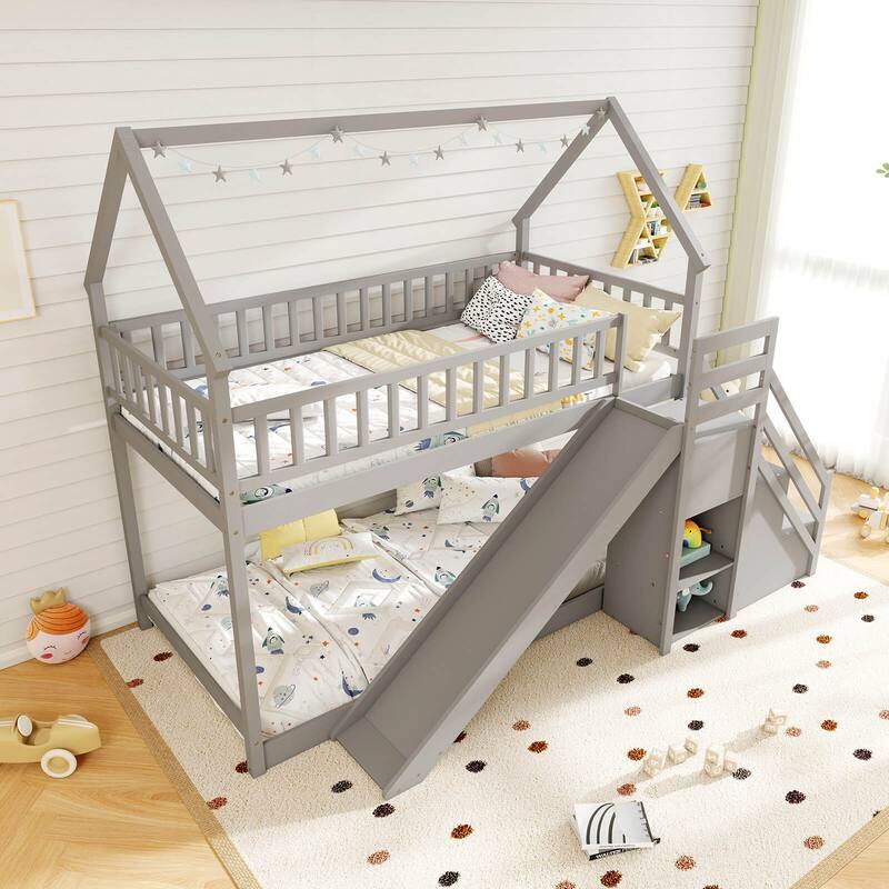 Costway Twin Over Twin Bunk Bed with Slide & Staircase with Storage - See Details