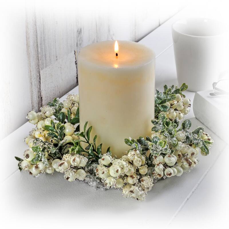 Iced Berry Boxwood Candle Ring Set of 2