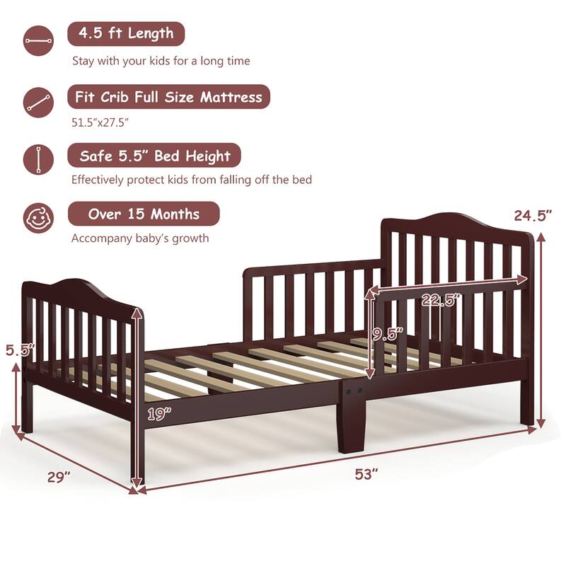 Costway Kids Toddler Wood Bed Bedroom Furniture w/ Guardrails - See Details