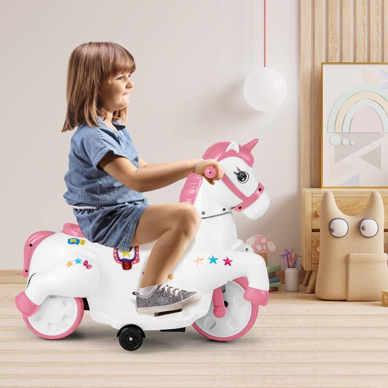Costway 12V Kids Ride on Unicorn Toy with Training Wheels Music - See Details