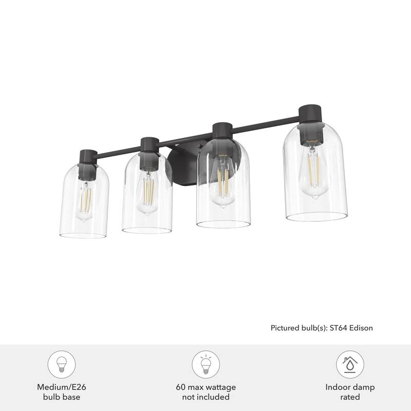 Hunter Lochemeade 4-Light Vanity Wall Light, Damp-Rated - Bathroom, Laundry - Modern Farmhouse, Contemporary, Industrial