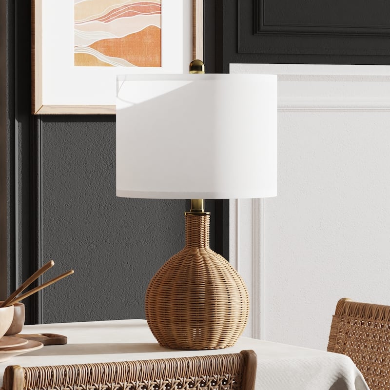 22'' Brown Rattan Bedside Table Lamps