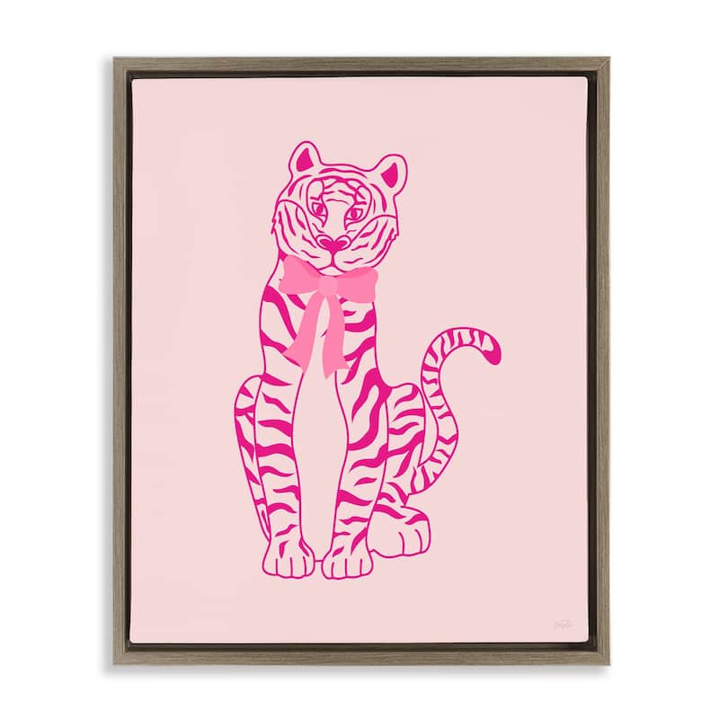 Stupell Mod Chic Tiger with Bow Framed Floater Canvas Wall Art Design By Natalie Carpentieri - 17 x 21 - Brown